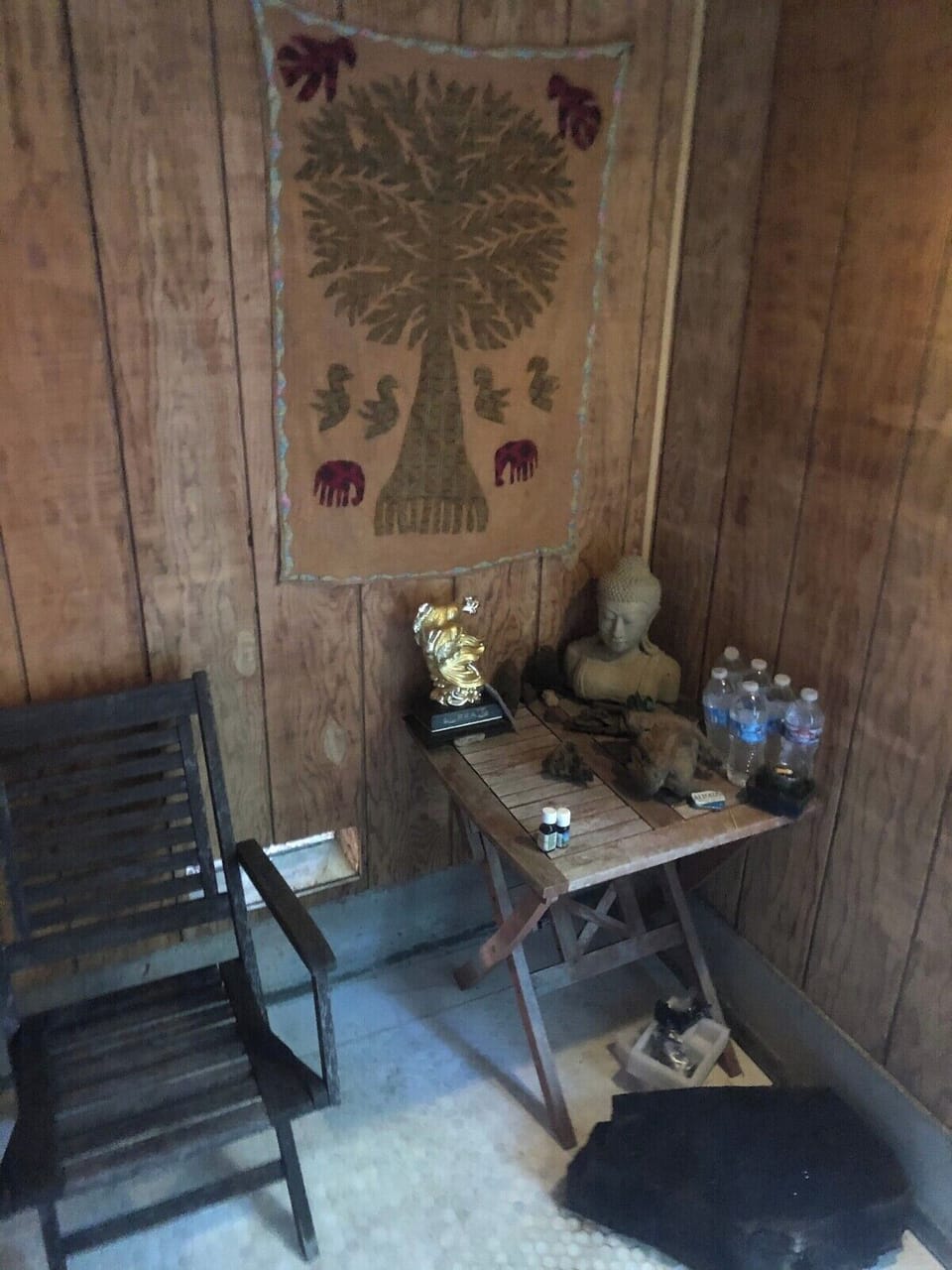 Interior space behind barn-door for sauna/steam room