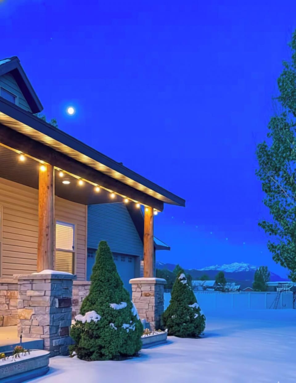 Coming home to your mountain basecamp hits different—crisp air, warm lights against twilight, and cozy nights ahead with your favorite people. This is what adventure dreams are made of.