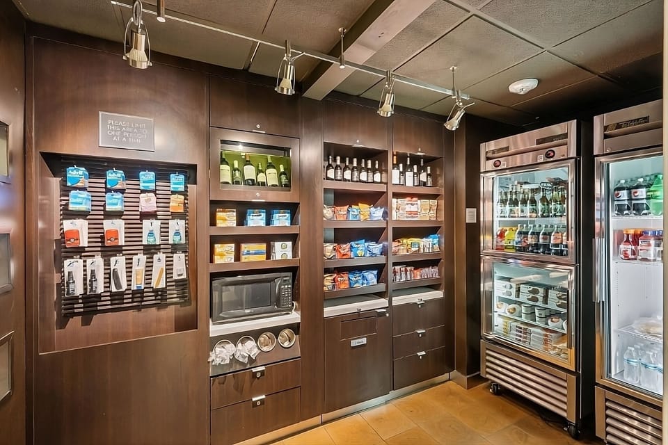 Grab late-night snacks and drinks from the convenient market.