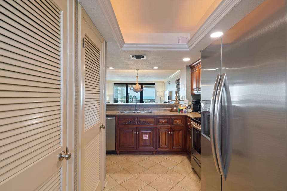 View of the kitchen from the laundry closet