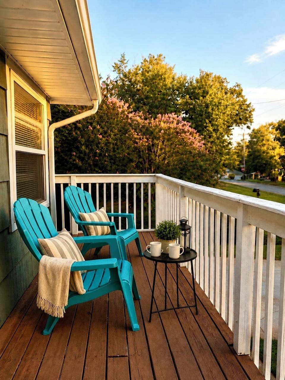 Start the morning with coffee or unwind together on the private deck.