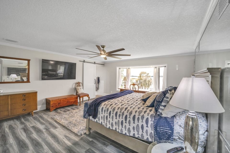 Indoors, Home Decor, Lamp, Ceiling Fan, Bed