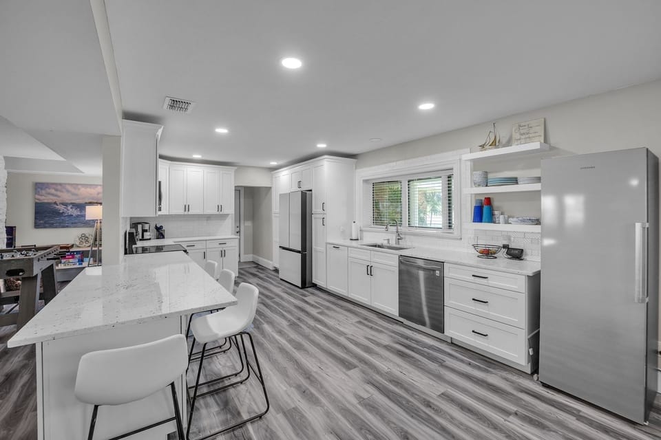 Indoors, Floor, Kitchen, Flooring, Refrigerator