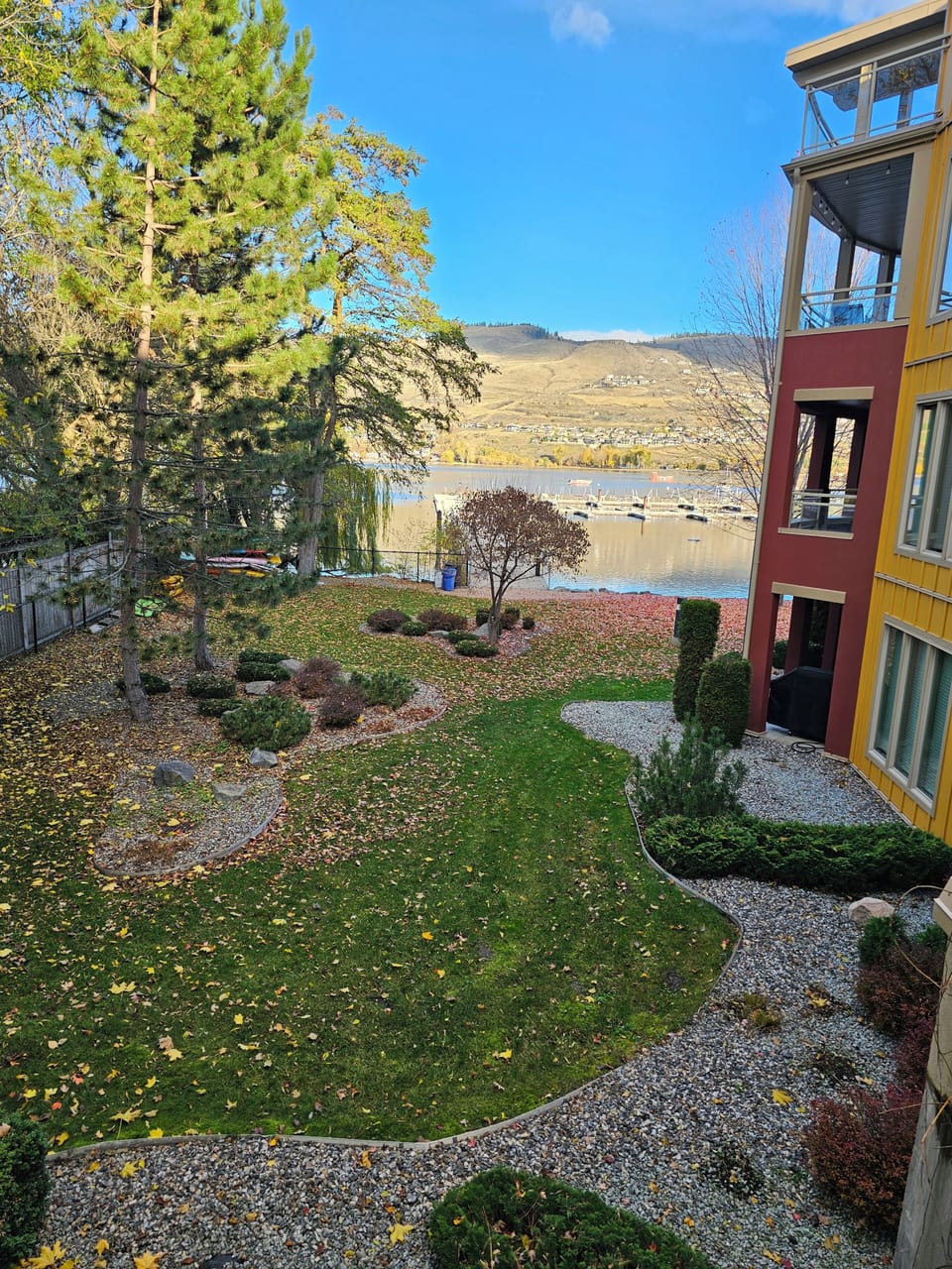 A Fall view of the property and the lake.