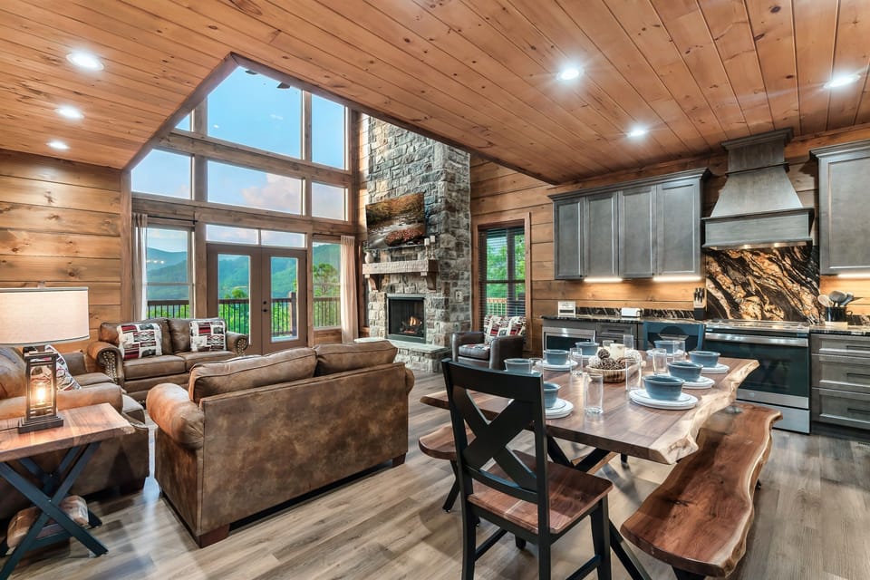 Embracing warmth of cabin life.