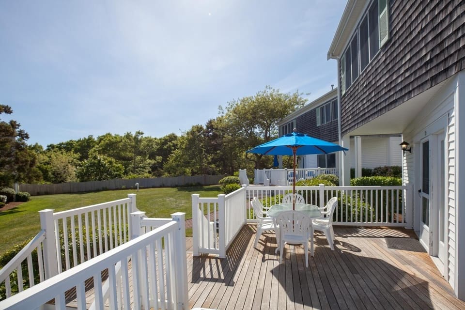 Sip morning coffee outside on the sunny private deck.