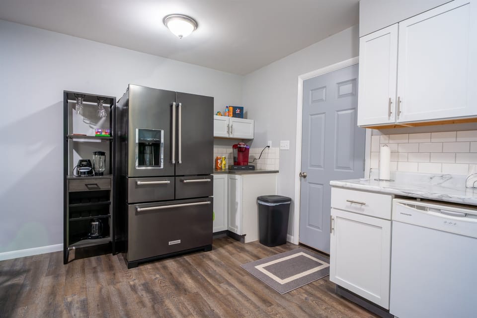 Large refrigerator with plenty of space to store any items you may buy during your stay.  We also have an electric kettle, drip coffee maker, Keurig (with provided K-Cups) and blender for your stay.