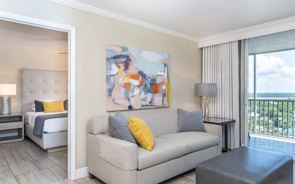 Step from living space to bedroom with easy, open flow.