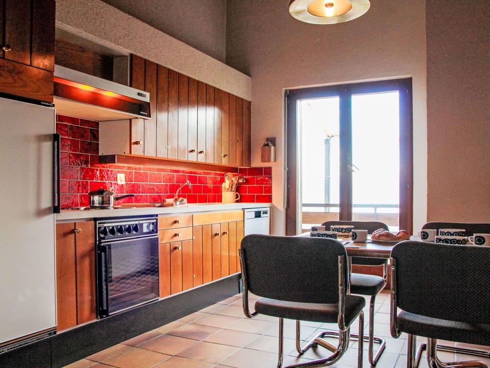Cabinetry, Furniture, Countertop, Building, Window, Chair, Wood, Kitchen, Orange, Lighting
