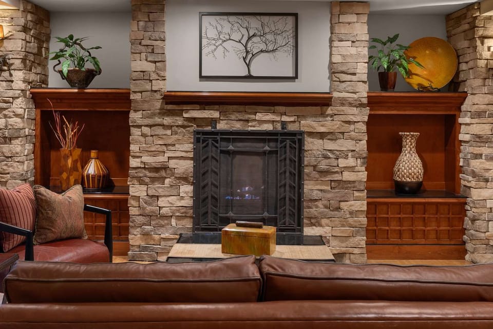 Unwind fireside in a cozy lounge made for relaxing.