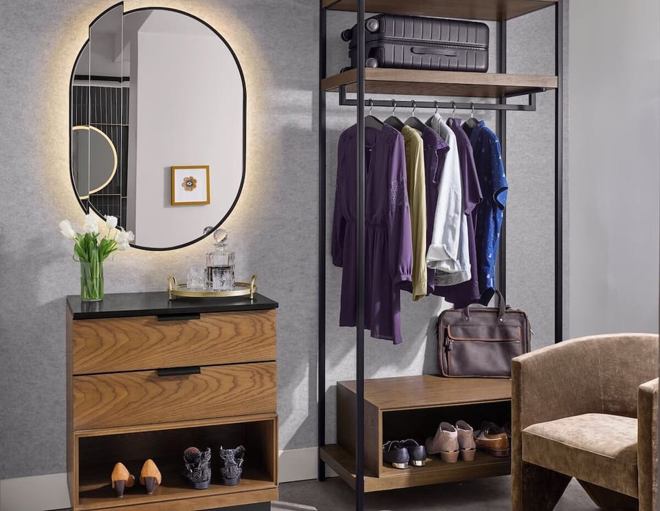 Refresh and get ready with open storage and boutique-style vanity.