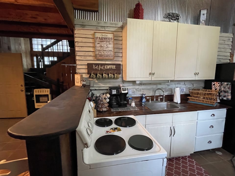 Kitchen coffee bar with Keurig and drip options.  