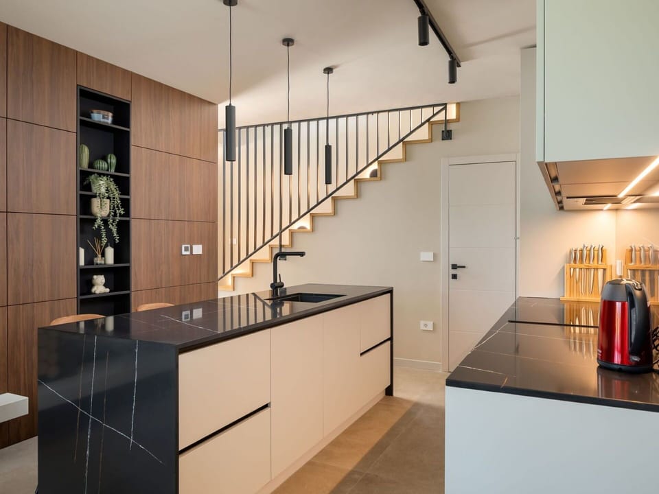 Cabinetry, Countertop, Building, Wood, Interior Design, Floor, Flooring, Kitchen, House