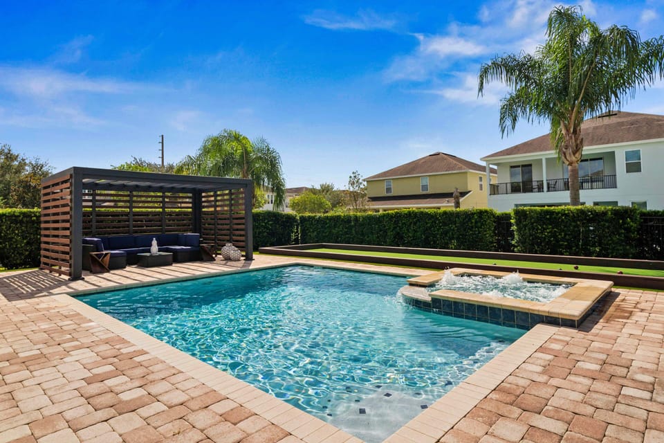 - Private pool with spa and cabana shaded lounge
- Orlando vacation rental near Disney for families
- Family-friendly stay designed for large groups