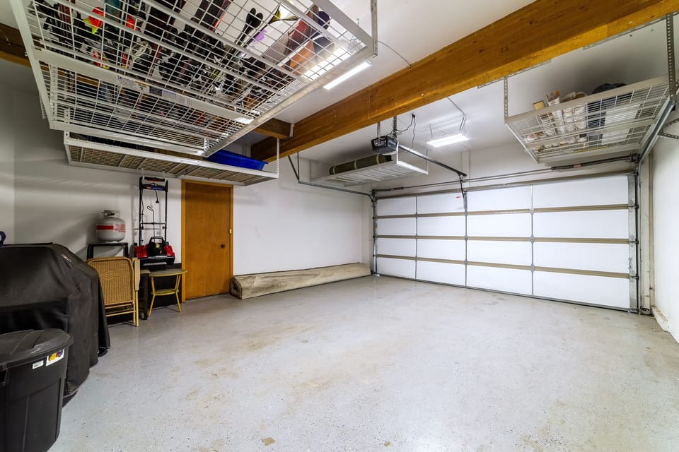 Private 2 car garage for parking and equipment storage.