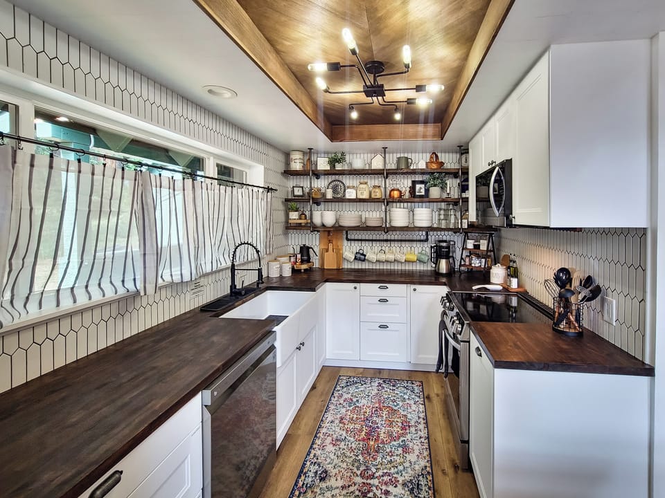 A full kitchen stocked with most anything you would need!