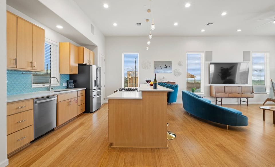 Kitchen — Stainless Appliances, Gas Island, Fish Scale Backsplash & Ocean Views
