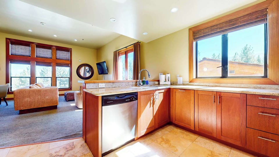 Fully equipped kitchen with stainless steel appliances