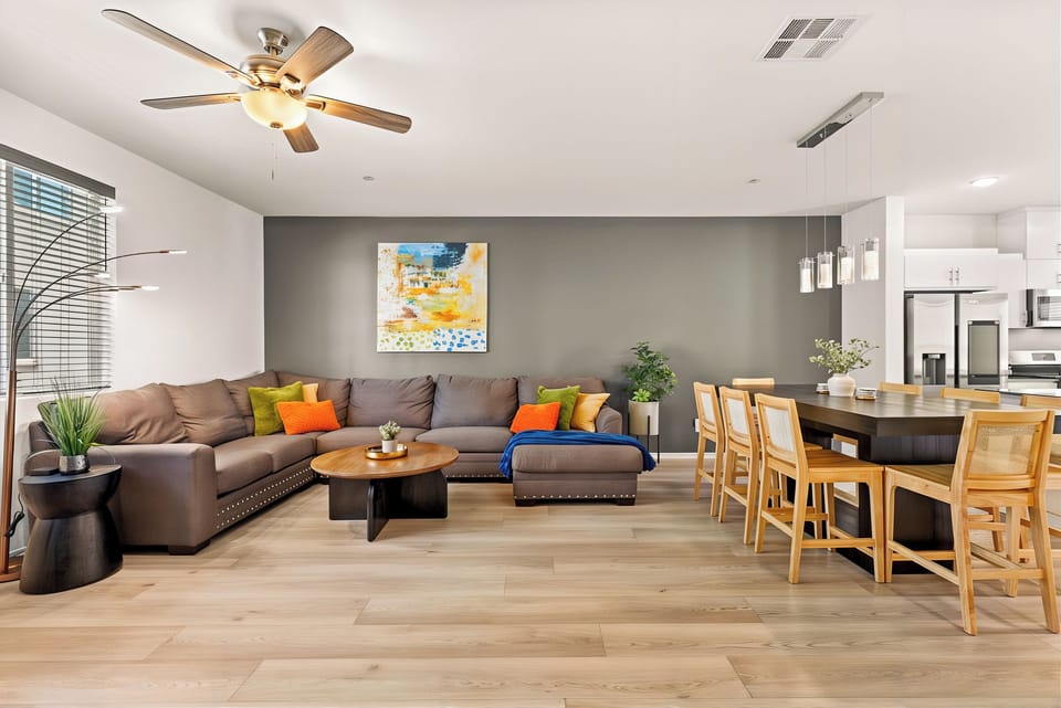 Here, you can relax on a large sofa and enjoy watching TV.