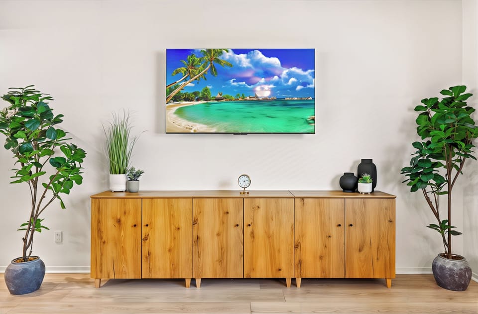 Here, you can relax on a large sofa and enjoy watching TV.