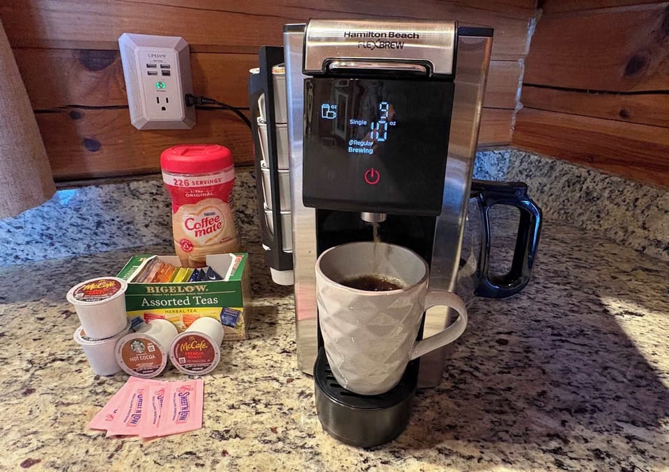 Enjoy a 5-in-1 coffee maker and all the goodies for your morning cup of joe.