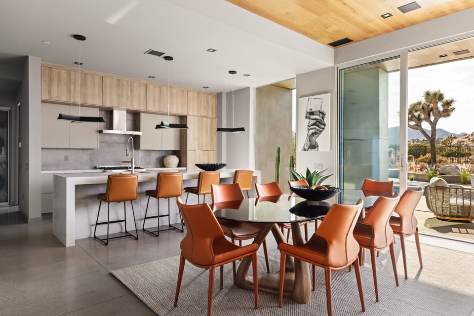 Dining table seats 8.