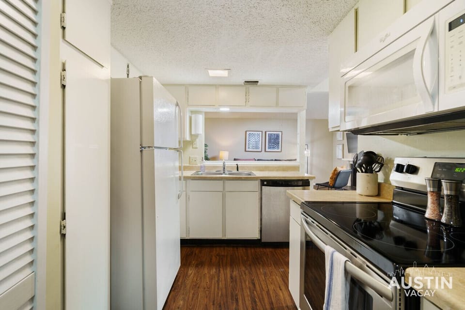 Full kitchen with all the essentials plus laundry and dishwasher