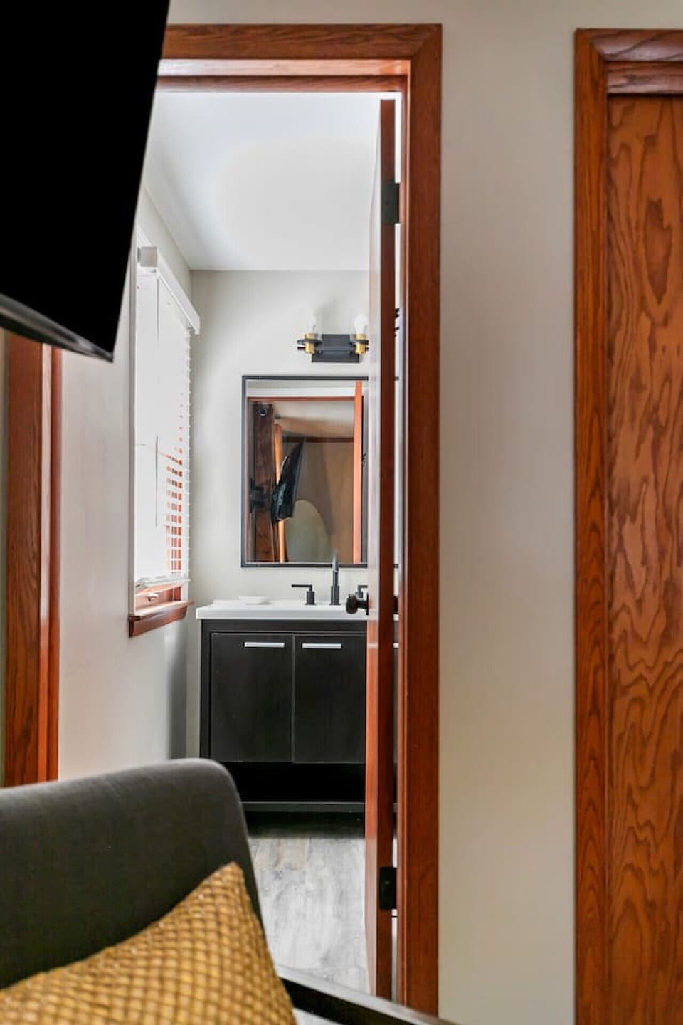 Master bedroom has an attached bathroom.