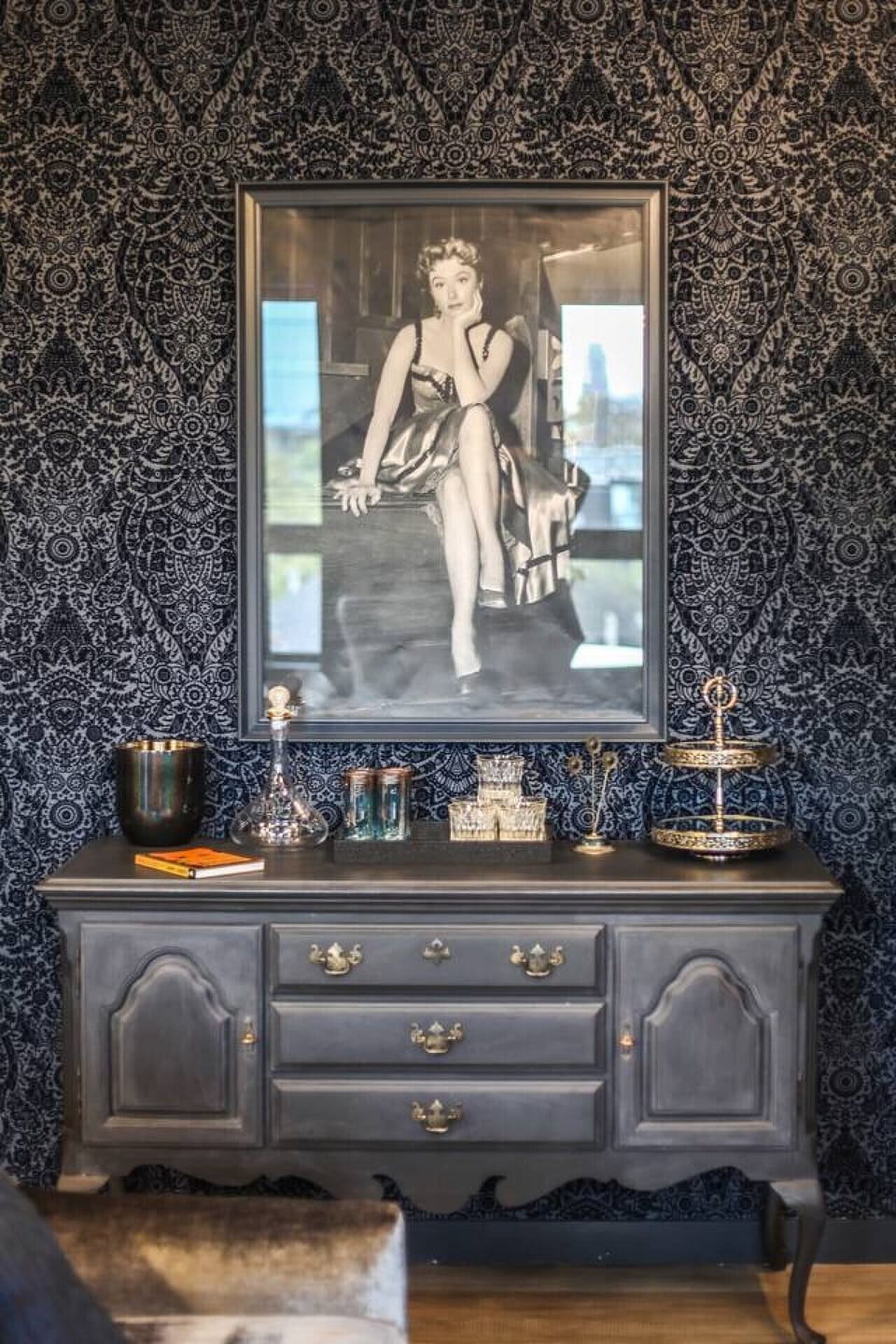 The Smokeshow Living Room with sofa bed, fireplace, Smart TV, and more