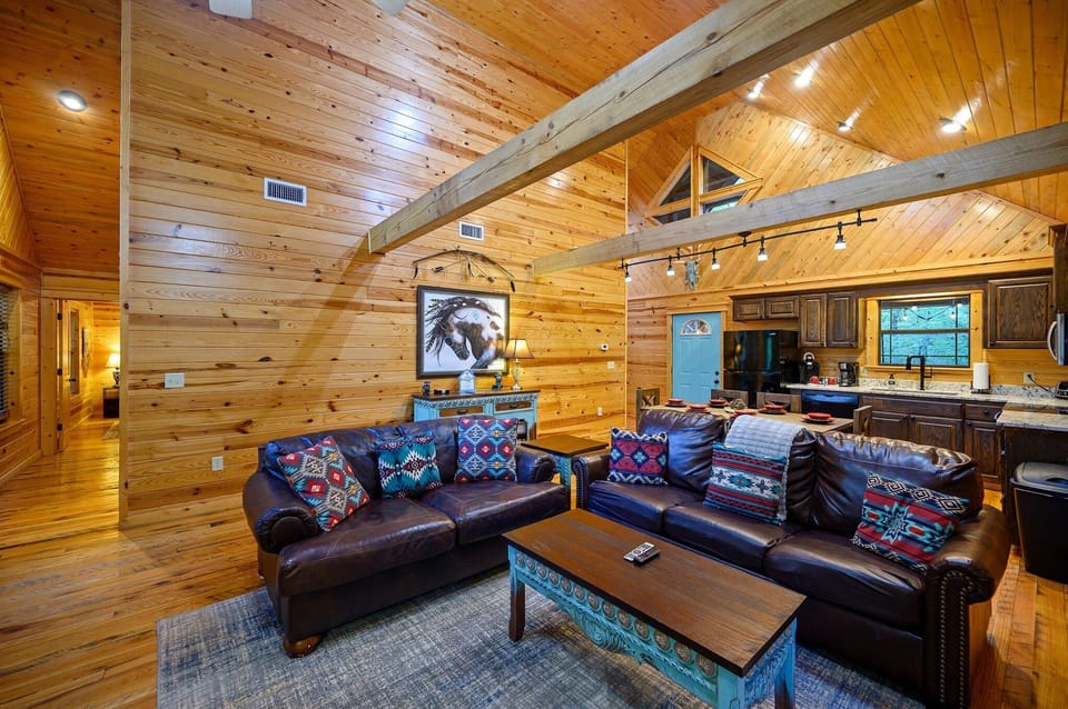 A comfortable queen sleeper sofa sits in the living room to expand the accommodations to 6 total guests.