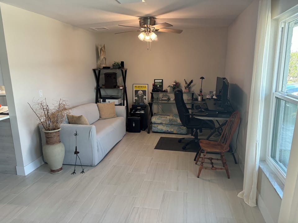 Den with desk and pull out sleeper sofa