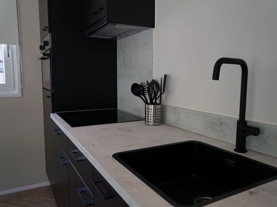 Countertop, Kitchen Sink, Cabinetry, Property, Tap, Sink, Plumbing Fixture, Kitchen, Wood, Interior Design
