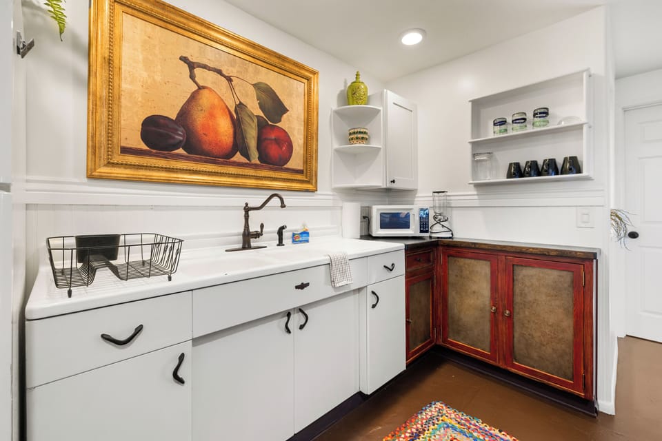 "Charming rustic kitchen with modern ease
