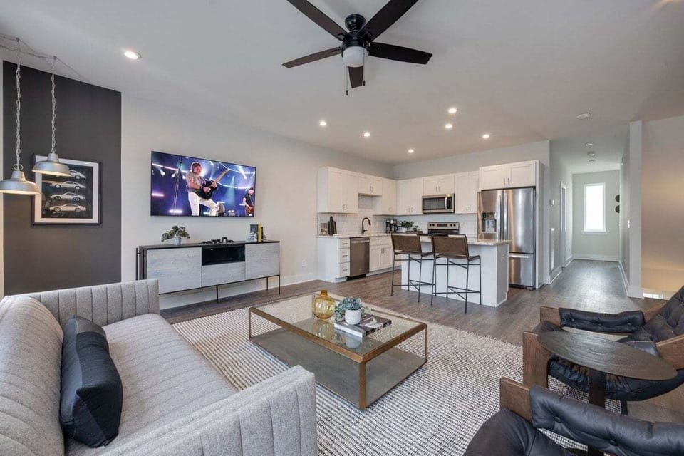 Open concept living room with comfortable seating