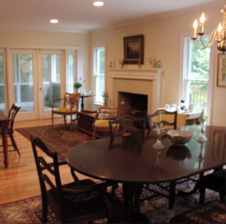 Breakfast area in kitchen.  Additional seating in DR. Fireplaces may not be lit.