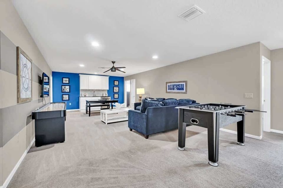 A fun space with games, comfy seating, and entertainment options for all ages