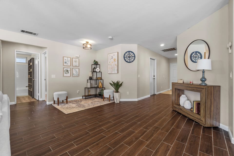 Nicely Decorated Living Room with Wooden Floors