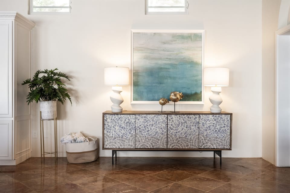 Modern, refined decor enhances the villa’s serene coastal atmosphere.