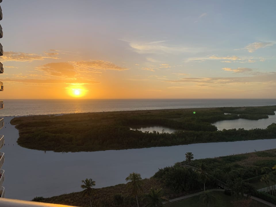 Sunset from balcony. 
Year round sunset.