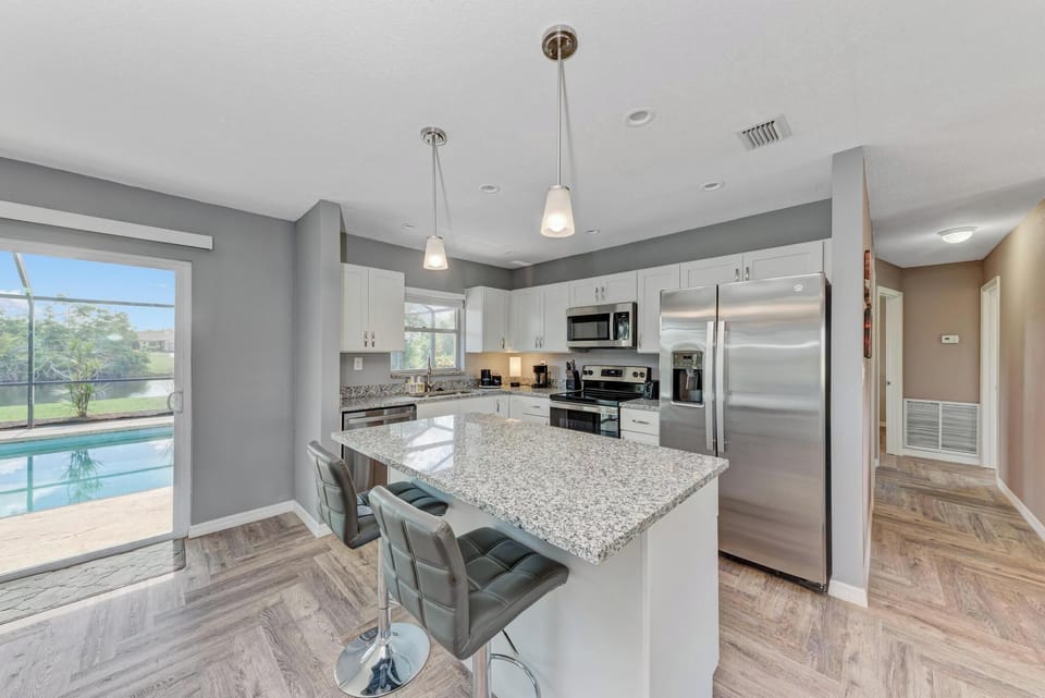 Fully stocked kitchen for cooking, eating, BBQ's.  Includes dishware & glasses. 