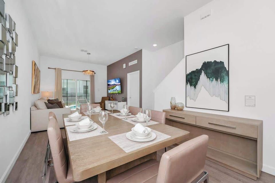 Bright dining area with seating for family meals or gathering around with friends.