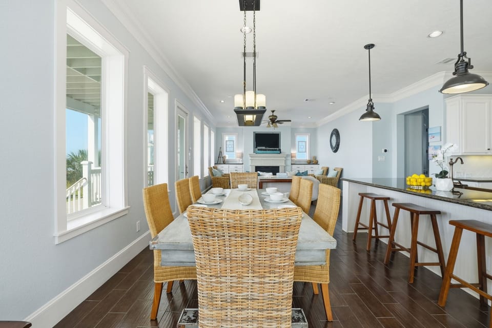 Large dining table with seating for 8