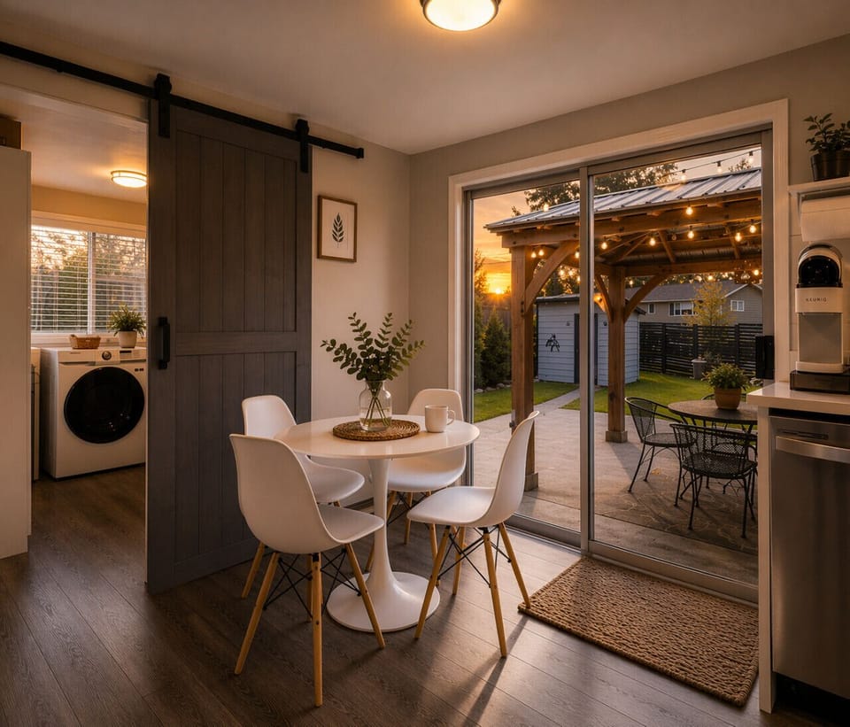 Warm Dinning Space during Golden Hour / Overlooking Backyard