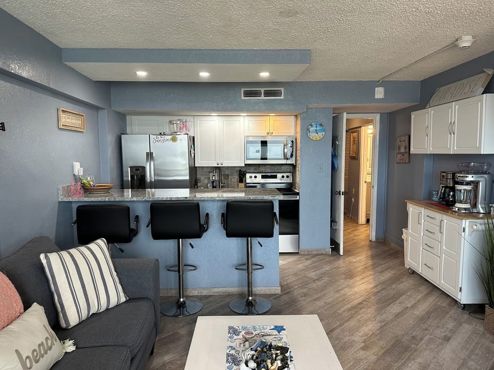 View of the kitchen from the living room.