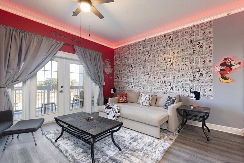Disney theme carries into this Mickey and Minnie lounge space.