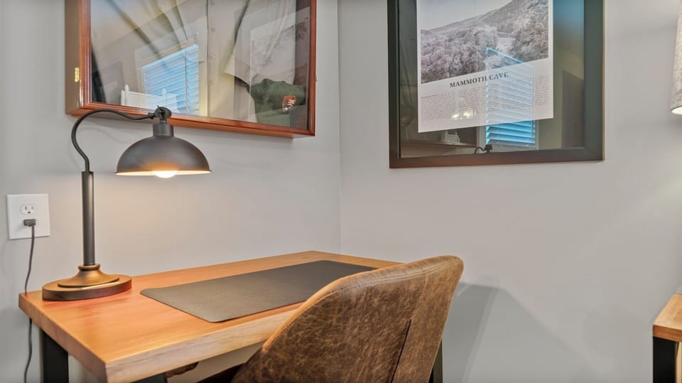 A dedicated desk area for catching up on work while enjoying the peaceful surroundings.