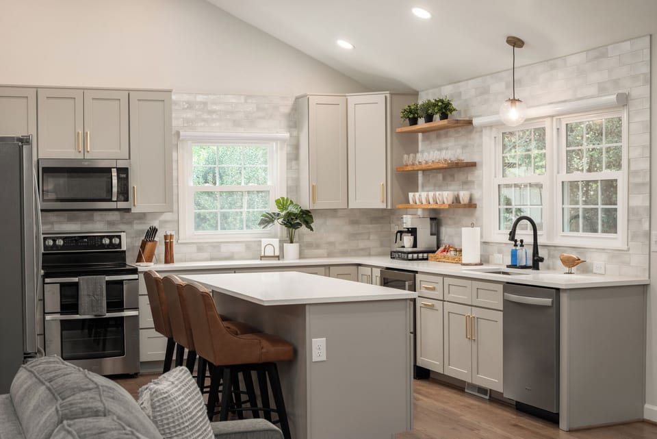 The entire home has been beautifully renovated. The ample well appointed kitchen is perfect for preparing meals for large families and groups or for  setting out your local catering for a buffet style feast!