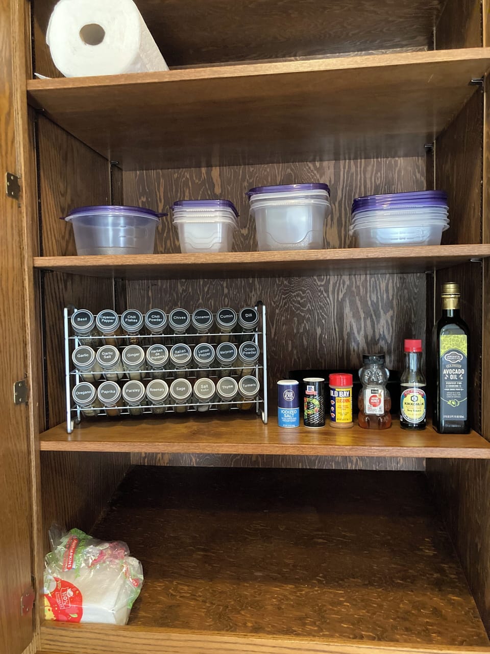 Spice rack, Tupperware, and a few basics