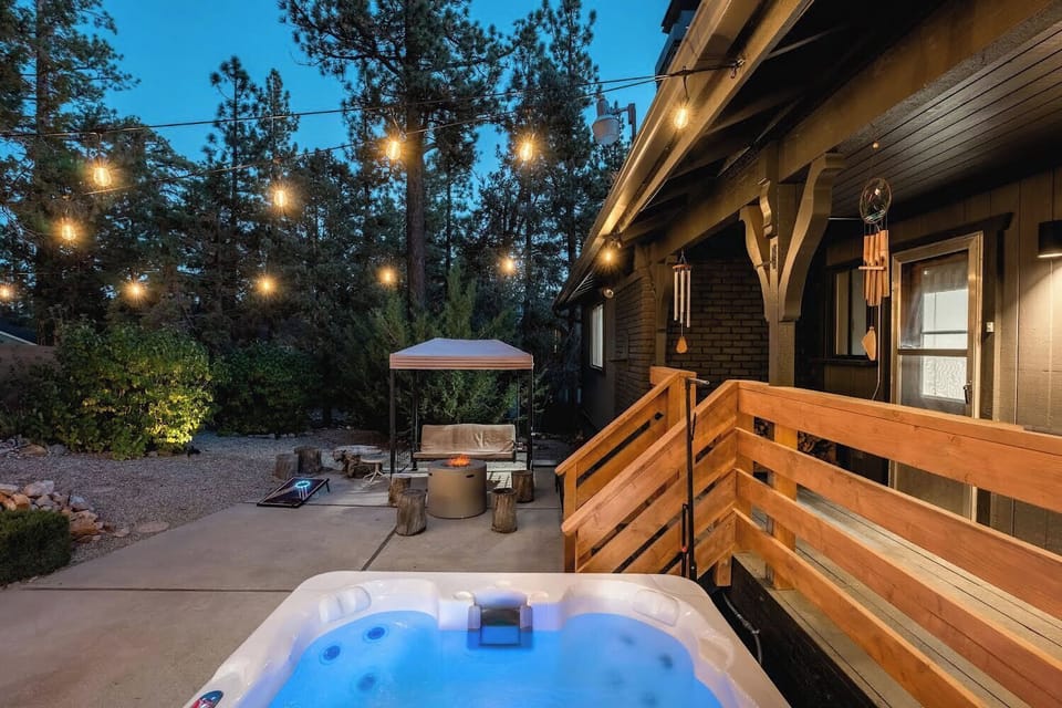 private hot tub and evening lights