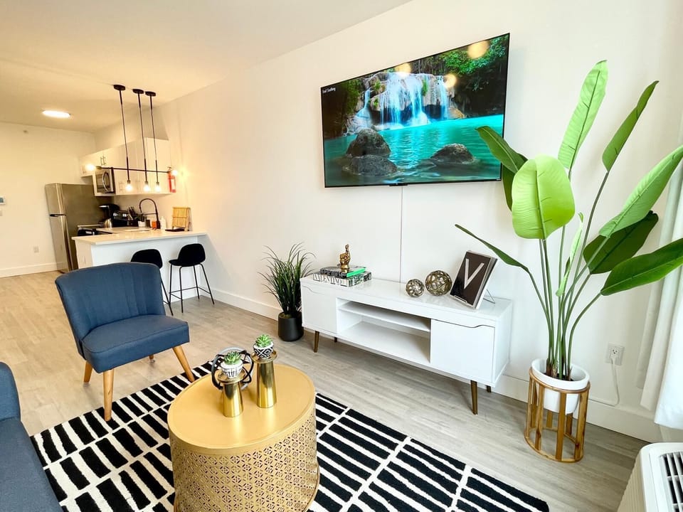 Contemporary Livingroom:
- 65" Smart TV with Roku
- Sleeper Sofa
- City View 